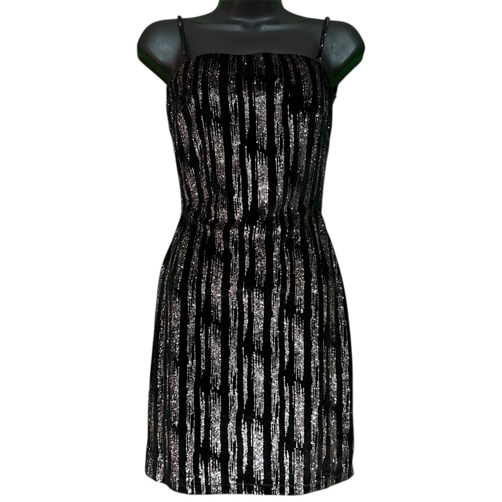 Elegant Black and Silver Striped Dress